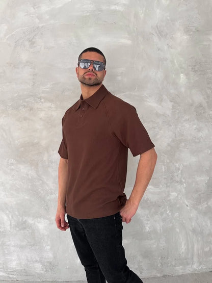 Yakalı Patlı Kısa Kol T-shirt - Antrasit